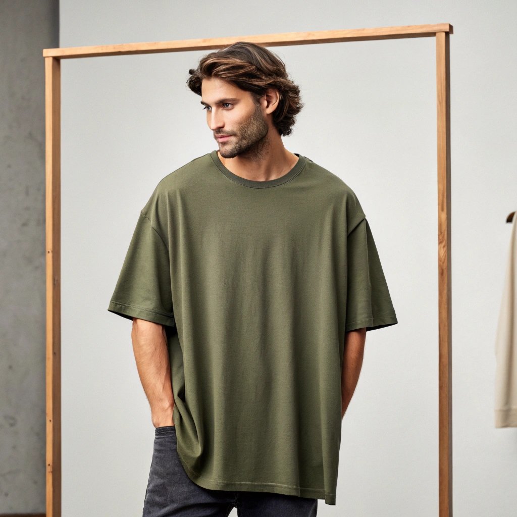 a-men-wearing-oversized-olive-tshirt